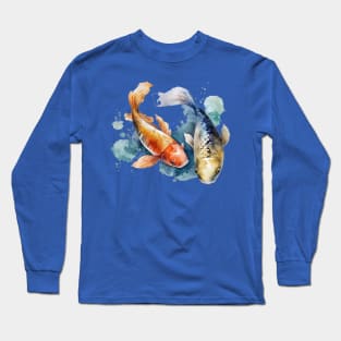 Watercolor Asian Koi Fish Print Japaneses Koi Pond Long Sleeve T-Shirt